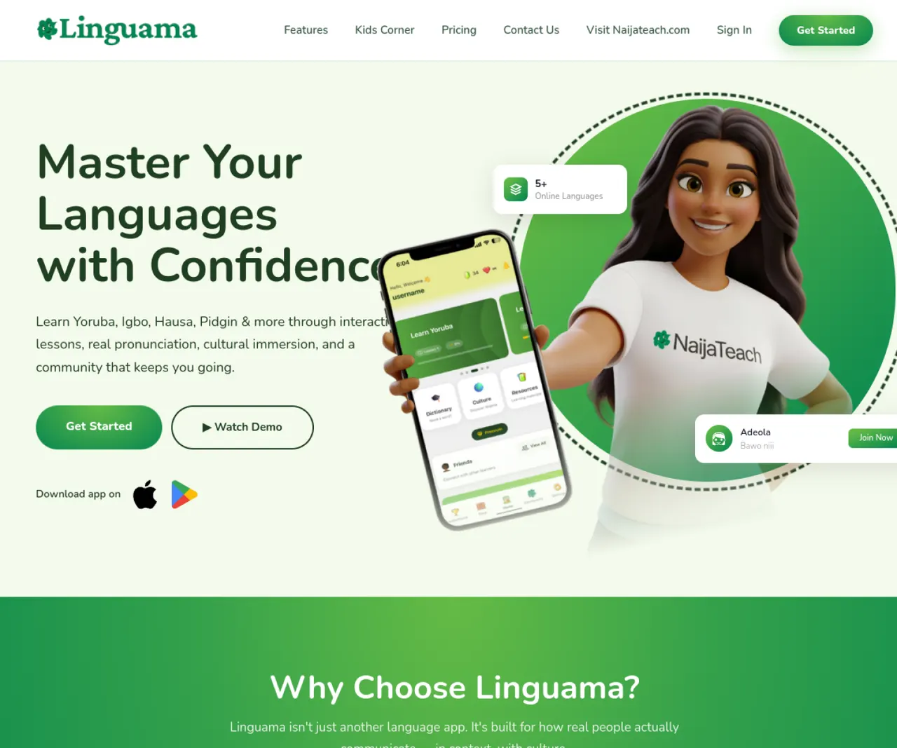 Screenshot of Linguama’s live language-learning website