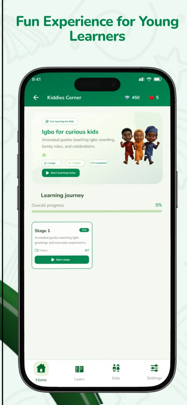 Official Linguama App Store artwork showing the Kiddies Corner learning dashboard